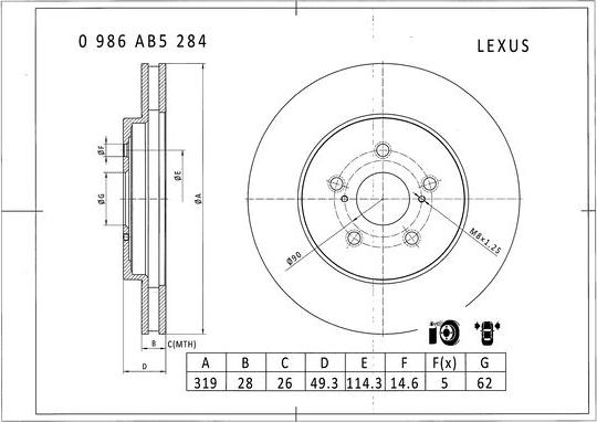 BOSCH 0 986 AB5 284 - Bremžu diski ps1.lv