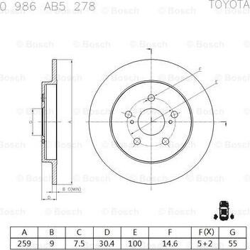 BOSCH 0 986 AB5 278 - Bremžu diski ps1.lv