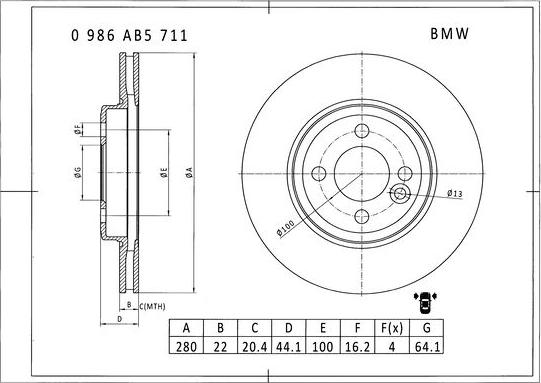 BOSCH 0 986 AB5 711 - Bremžu diski ps1.lv