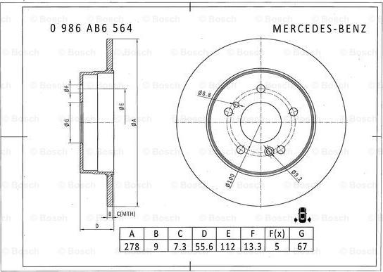 BOSCH 0 986 AB6 564 - Bremžu diski ps1.lv