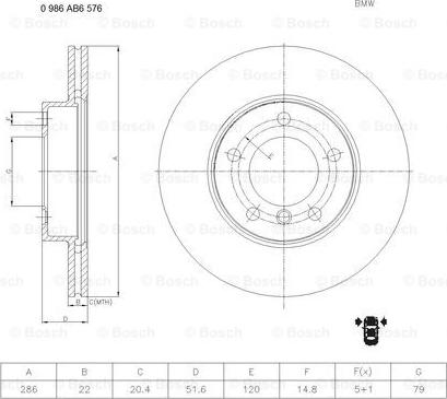 BOSCH 0 986 AB6 576 - Bremžu diski ps1.lv