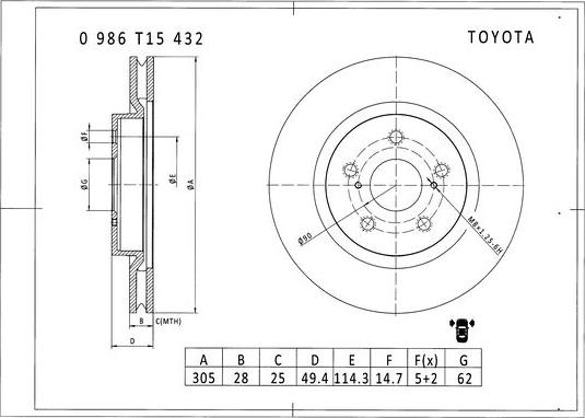 BOSCH 0 986 T15 432 - Bremžu diski ps1.lv