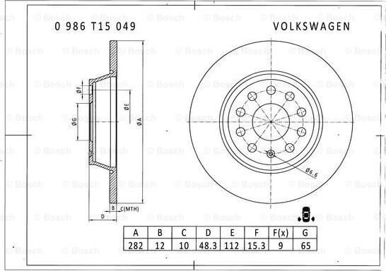 BOSCH 0 986 T15 049 - Bremžu diski ps1.lv