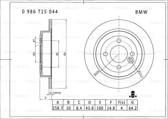 BOSCH 0 986 T15 044 - Bremžu diski ps1.lv