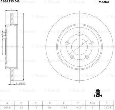 BOSCH 0 986 T15 046 - Bremžu diski ps1.lv