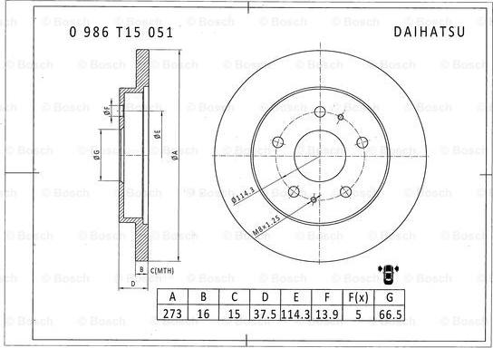 BOSCH 0 986 T15 051 - Bremžu diski ps1.lv