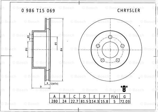 BOSCH 0 986 T15 069 - Bremžu diski ps1.lv