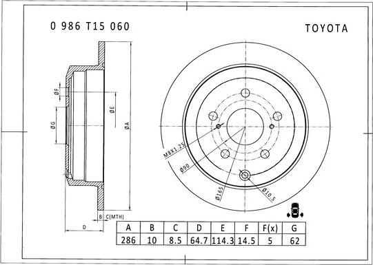 BOSCH 0 986 T15 060 - Bremžu diski ps1.lv