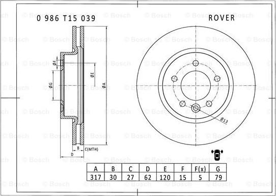 BOSCH 0 986 T15 039 - Bremžu diski ps1.lv