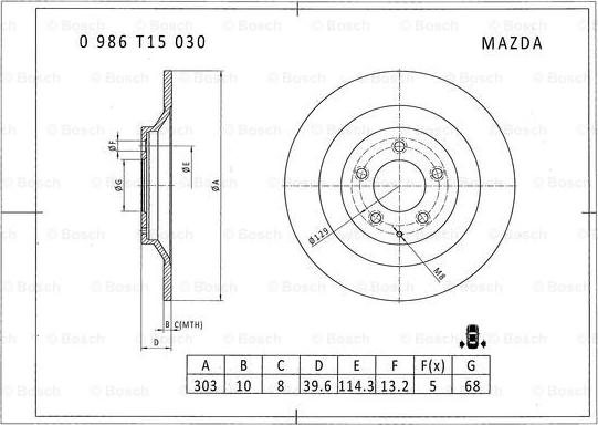 BOSCH 0 986 T15 030 - Bremžu diski ps1.lv