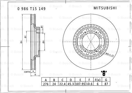 BOSCH 0 986 T15 149 - Bremžu diski ps1.lv