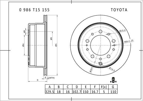 BOSCH 0 986 T15 155 - Bremžu diski ps1.lv