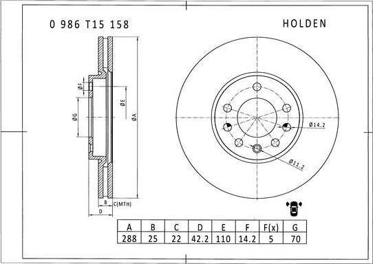 BOSCH 0 986 T15 158 - Bremžu diski ps1.lv