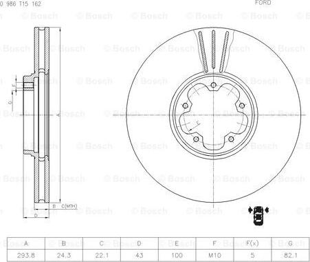 BOSCH 0 986 T15 162 - Bremžu diski ps1.lv