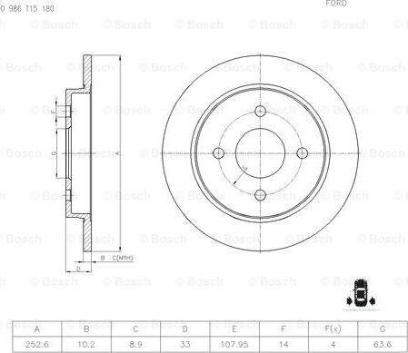 BOSCH 0 986 T15 180 - Bremžu diski ps1.lv