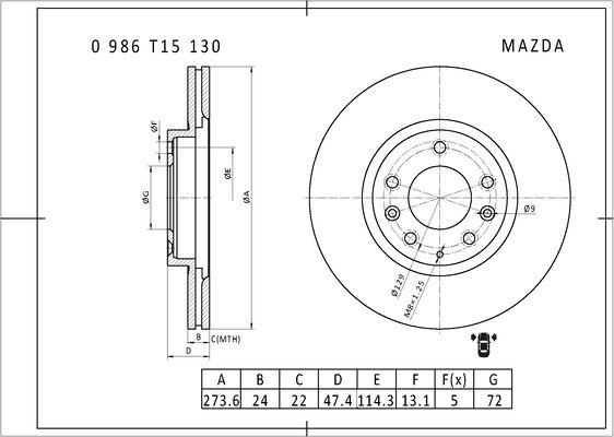 BOSCH 0 986 T15 130 - Bremžu diski ps1.lv