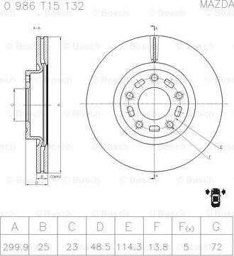 BOSCH 0 986 T15 132 - Bremžu diski ps1.lv