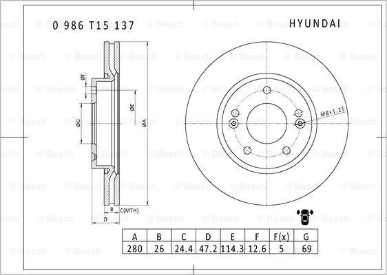 BOSCH 0 986 T15 137 - Bremžu diski ps1.lv