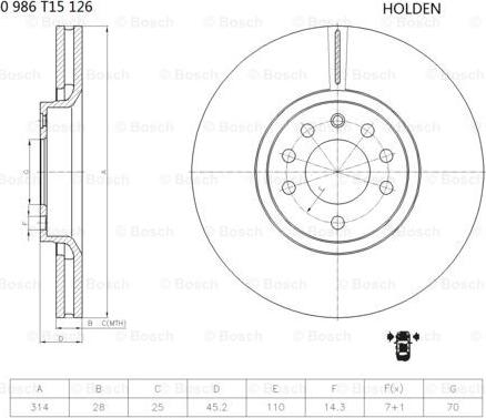 BOSCH 0 986 T15 126 - Bremžu diski ps1.lv