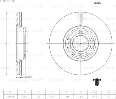 BOSCH 0 986 T15 127 - Bremžu diski ps1.lv