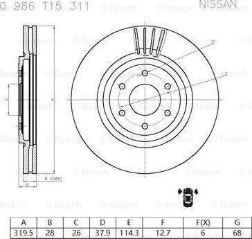 BOSCH 0 986 T15 311 - Bremžu diski ps1.lv