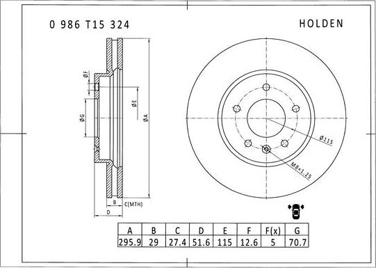 BOSCH 0 986 T15 324 - Bremžu diski ps1.lv