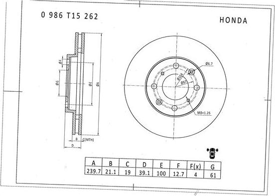 BOSCH 0 986 T15 262 - Bremžu diski ps1.lv