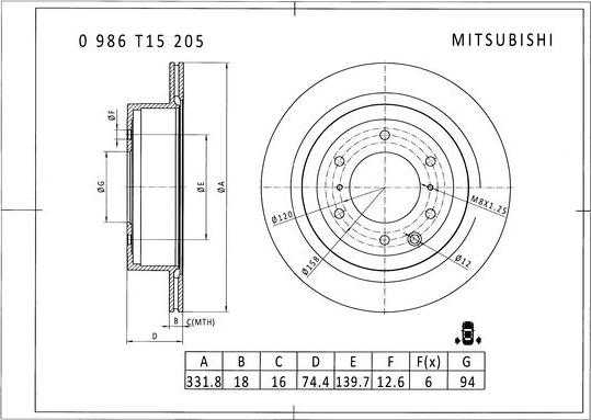 BOSCH 0 986 T15 205 - Bremžu diski ps1.lv