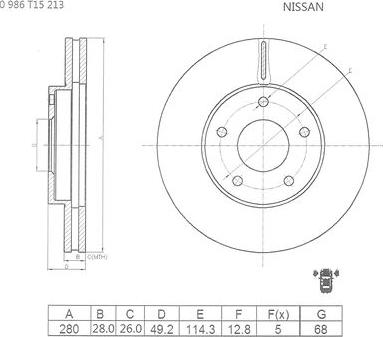 BOSCH 0 986 T15 213 - Bremžu diski ps1.lv