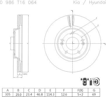 BOSCH 0 986 T16 064 - Bremžu diski ps1.lv