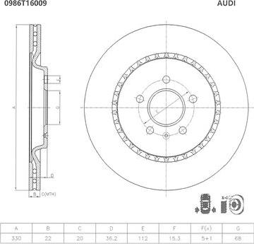 BOSCH 0 986 T16 009 - Bremžu diski ps1.lv