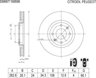 BOSCH 0 986 T16 896 - Bremžu diski ps1.lv