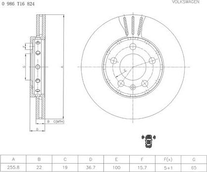 BOSCH 0 986 T16 824 - Bremžu diski ps1.lv