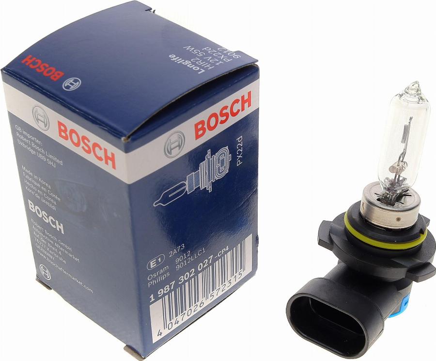 BOSCH 1 987 302 027 - Kvēlspuldze, Tālās gaismas lukturis ps1.lv