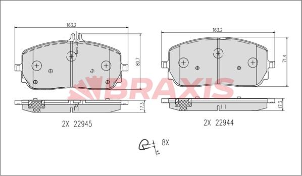 Braxis AB0635 - Bremžu uzliku kompl., Disku bremzes ps1.lv