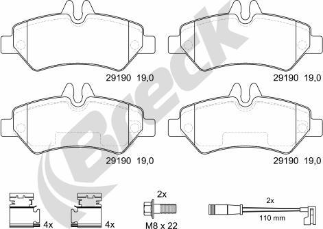 Breck 29190 00 703 10 - Bremžu uzliku kompl., Disku bremzes ps1.lv