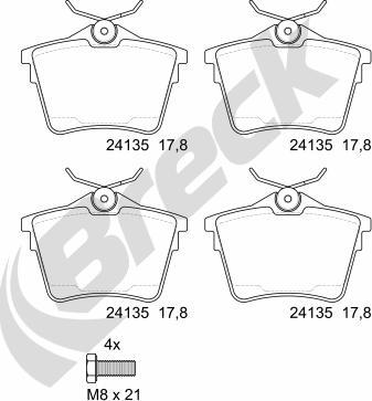 Breck 24135 00 704 00 - Bremžu uzliku kompl., Disku bremzes ps1.lv