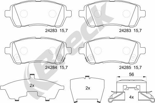 Breck 24283 00 702 10 - Bremžu uzliku kompl., Disku bremzes ps1.lv