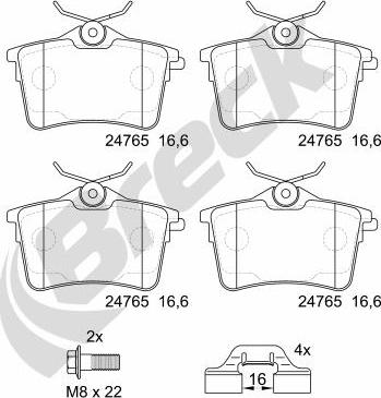 Breck 24765 00 704 00 - Bremžu uzliku kompl., Disku bremzes ps1.lv