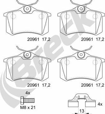 Breck 20961 10 704 00 - Bremžu uzliku kompl., Disku bremzes ps1.lv