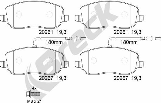 Breck 20261 00 701 00 - Bremžu uzliku kompl., Disku bremzes ps1.lv