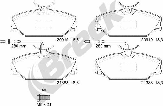 Breck 21388 00 702 10 - Bremžu uzliku kompl., Disku bremzes ps1.lv