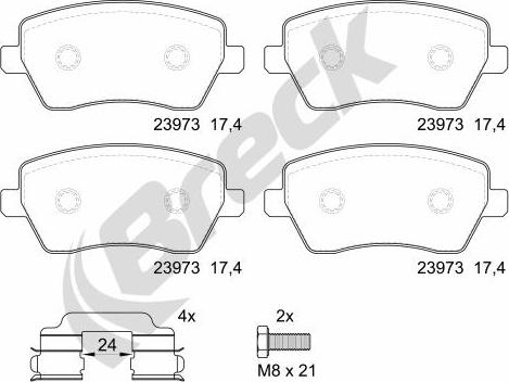 Breck 23973 00 702 00 - Bremžu uzliku kompl., Disku bremzes ps1.lv