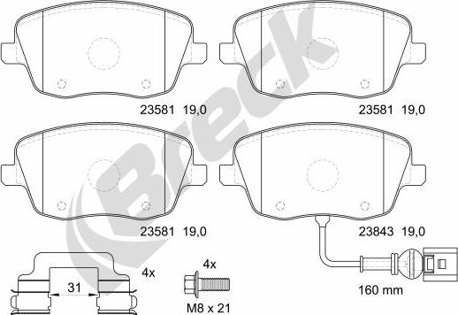 Breck 23581 00 702 10 - Bremžu uzliku kompl., Disku bremzes ps1.lv