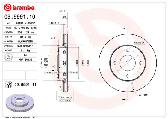 Brembo 09.9991.10 - Bremžu diski ps1.lv