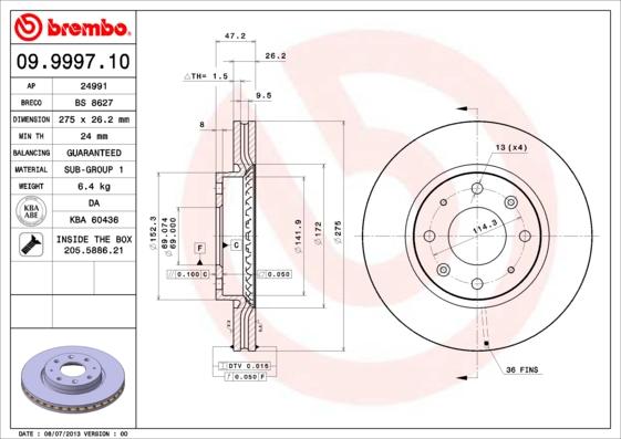 Brembo 09.9997.10 - Bremžu diski ps1.lv