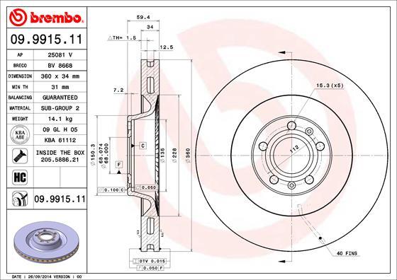 Brembo 09.9915.11 - Bremžu diski ps1.lv