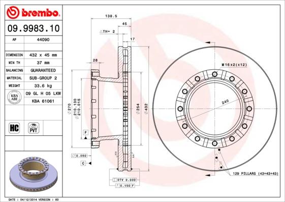 Brembo 09.9983.10 - Bremžu diski ps1.lv