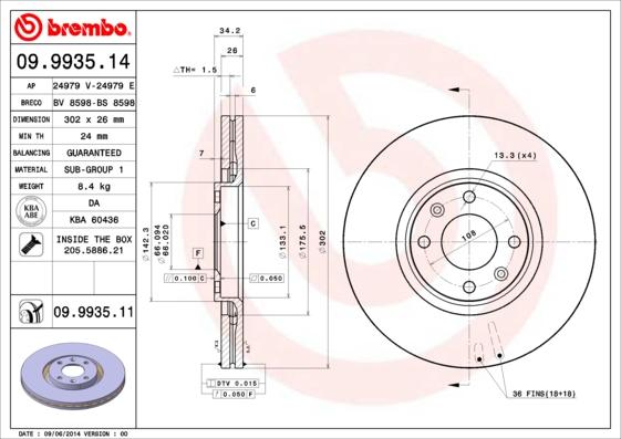 Brembo 09.9935.14 - Bremžu diski ps1.lv