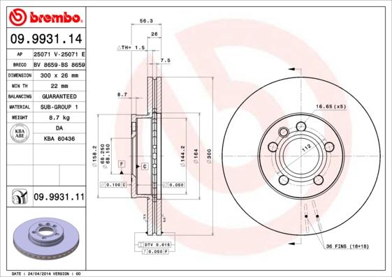 Brembo 09.9931.11 - Bremžu diski ps1.lv